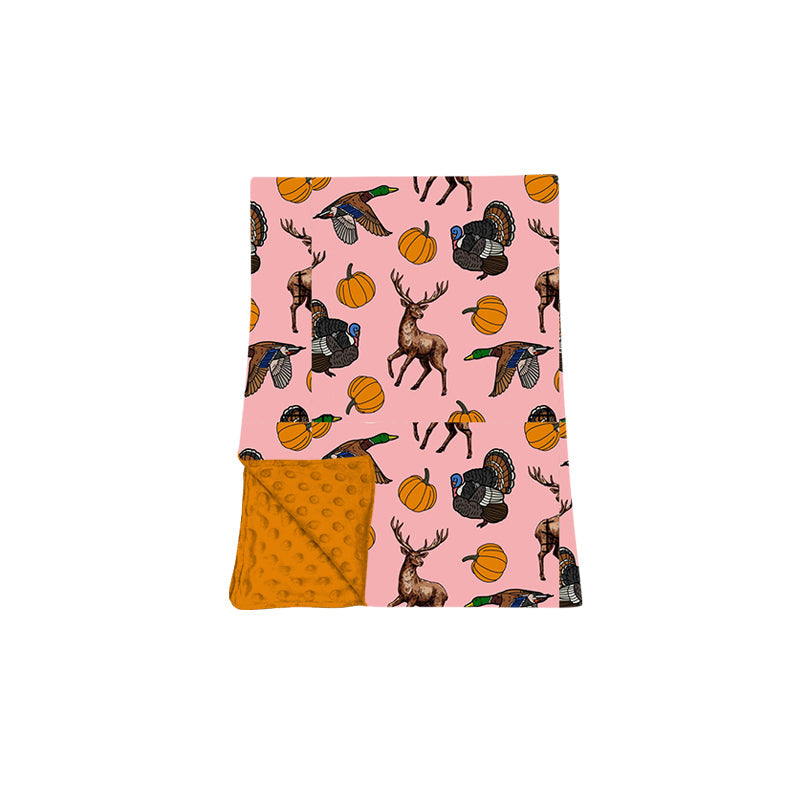 Deer duck turkey pumpkin baby girl fall blanket