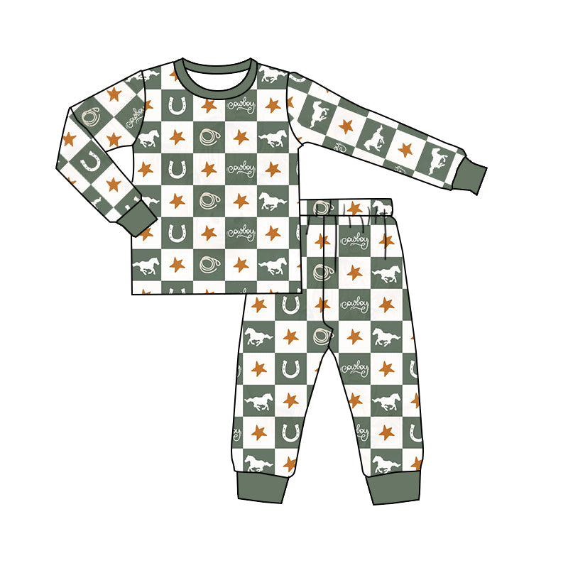 Long sleeves cowboy star kids boys western pajamas