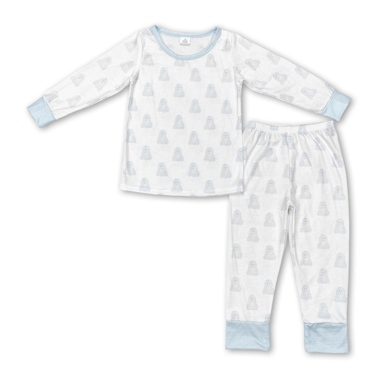 Light blue ghost long sleeves kids boys pajamas