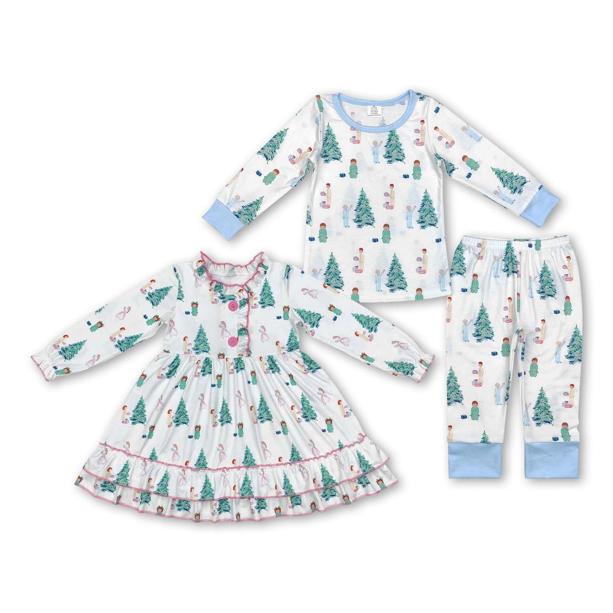 Light blue Christmas tree kids boys bamboo pajamas