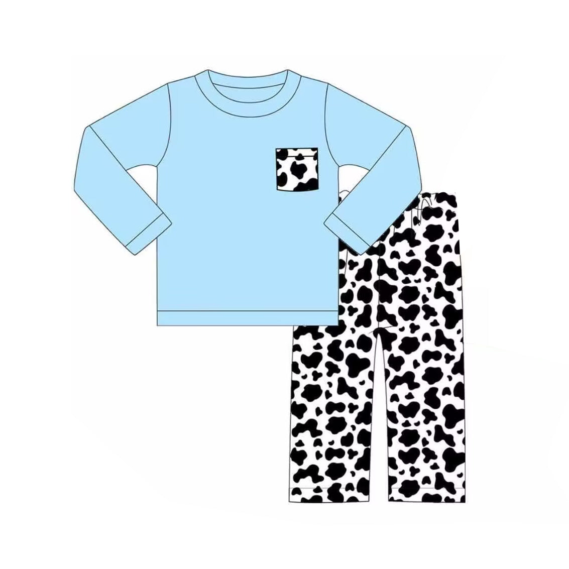Light blue cow pocket top pants boys clothing set