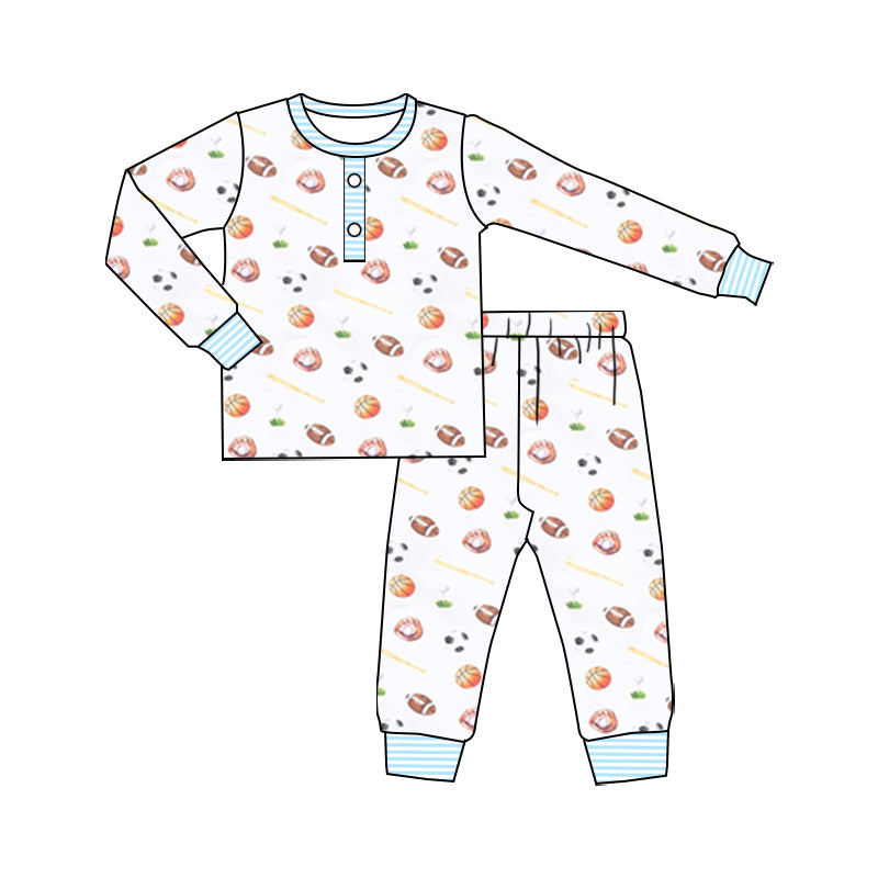 Light blue football baseball basketball kids boys pajamas