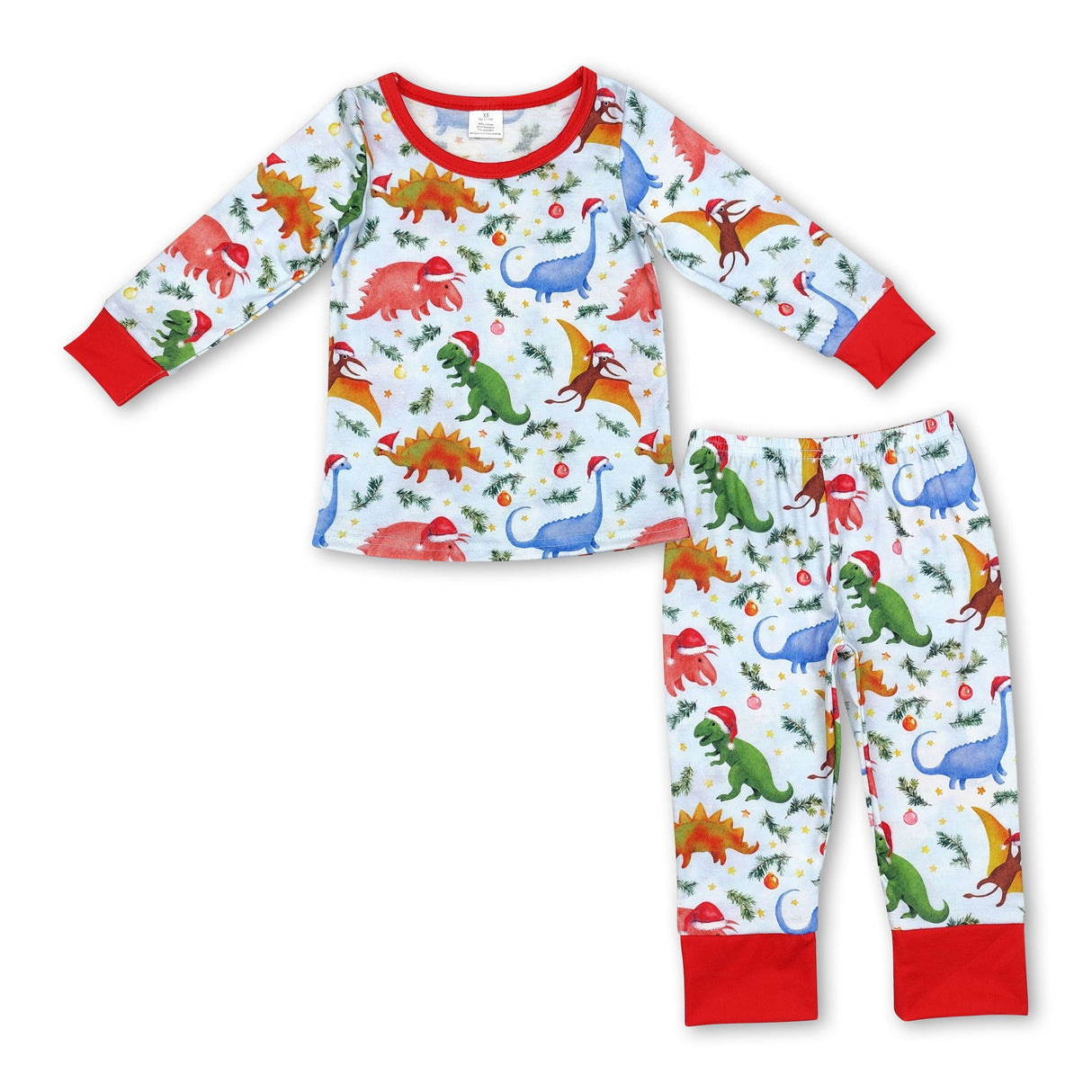 Long sleeves dinosaur Christmas hat boys bamboo pajamas