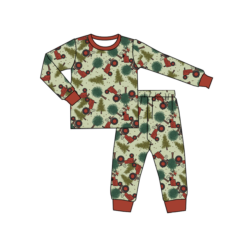 Christmas tree tractor kids boys pajamas