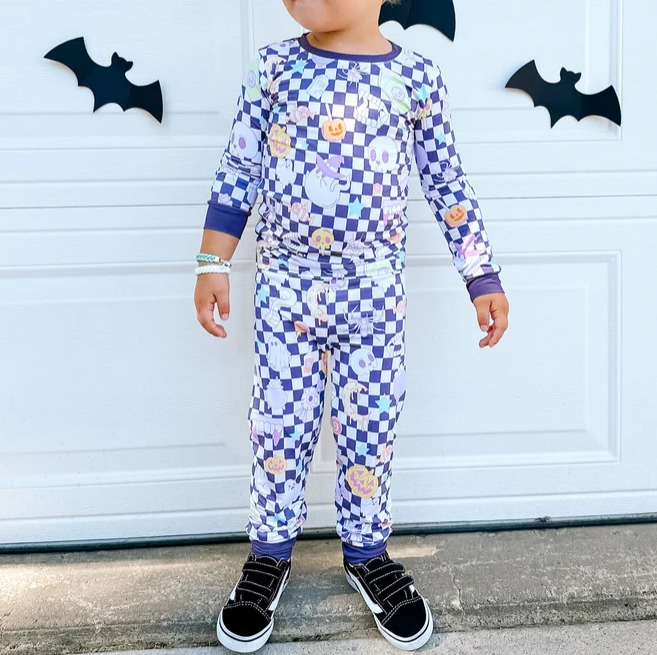 Plaid pumpkin ghost kids Halloween pajamas