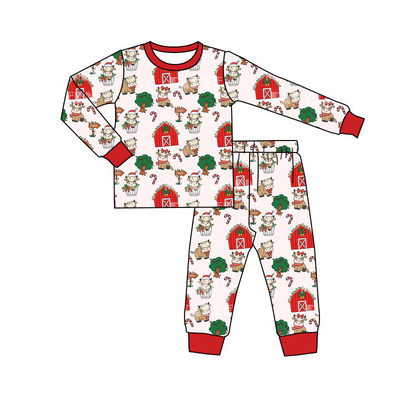 Cows candy cane farm kids Christmas pajamas
