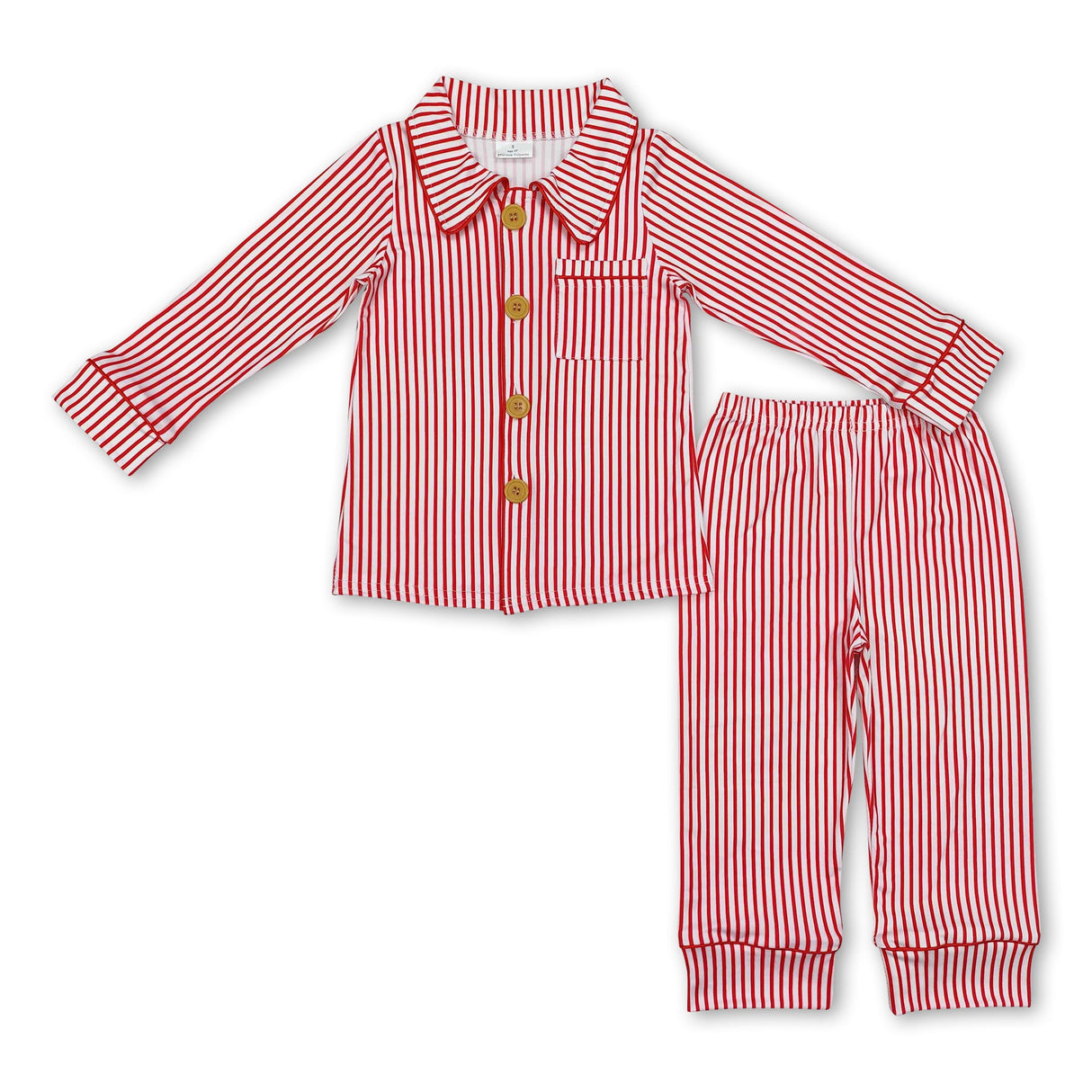 Red stripe pocket kids boys Christmas button down pajamas