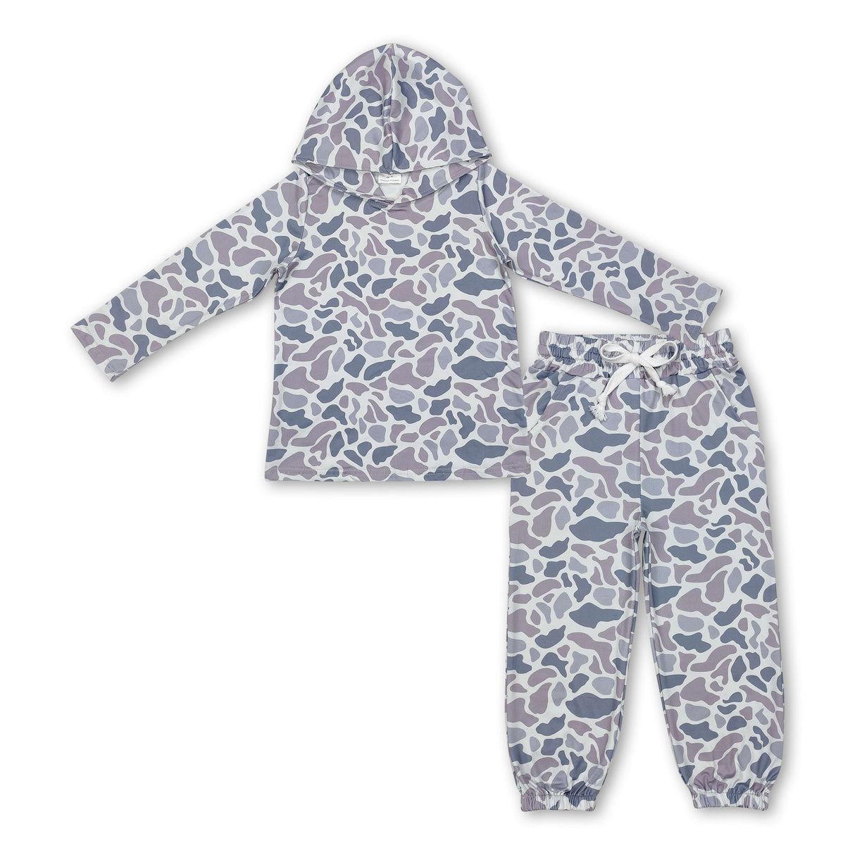 Grey camo hoodie pocket pants children clothing set