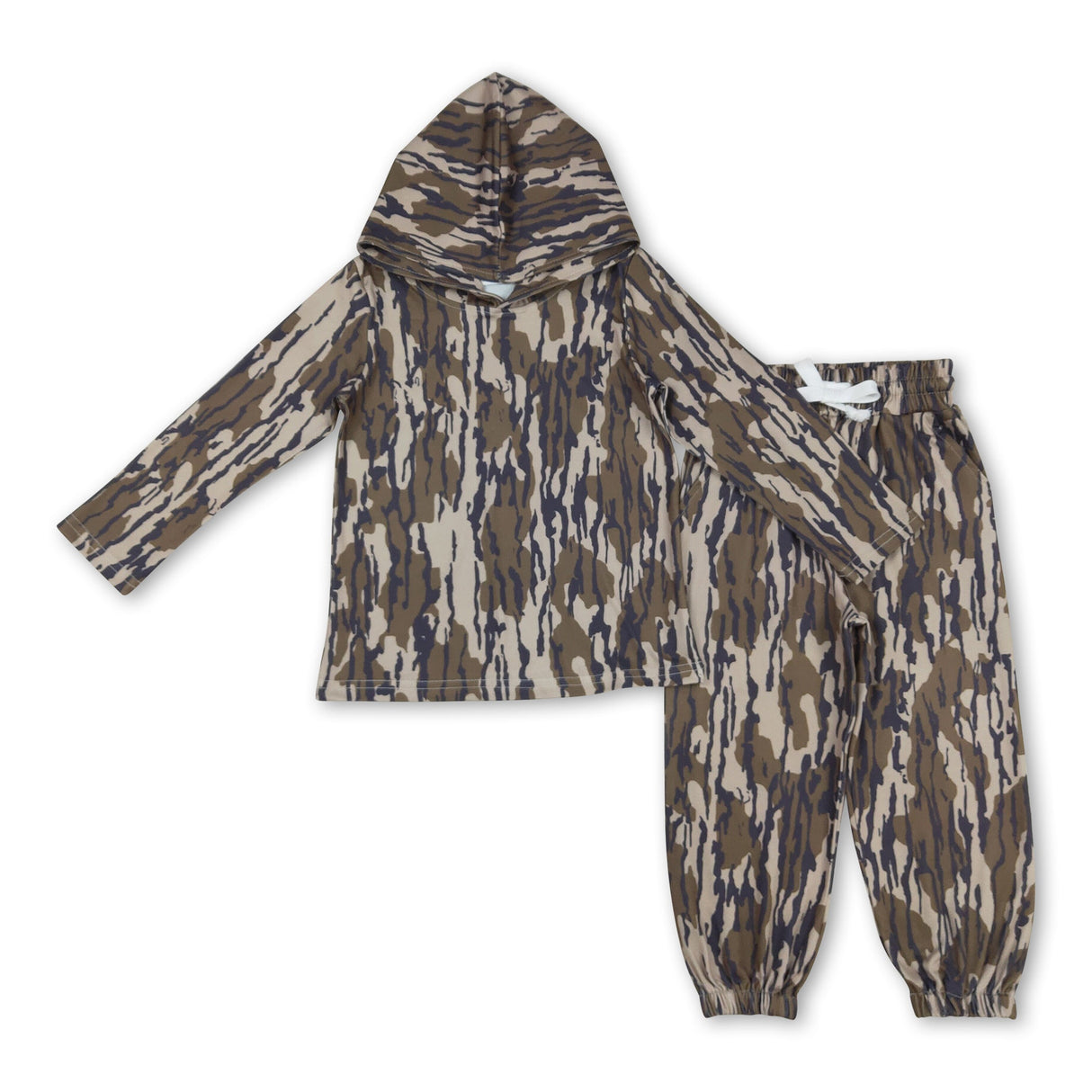 Camo hoodie pocket pants children clothing set