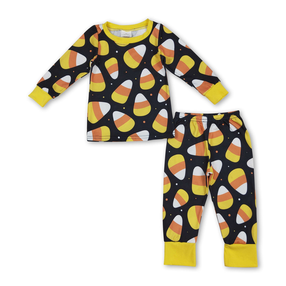 Long sleeves black candy corn baby kids Halloween pajamas
