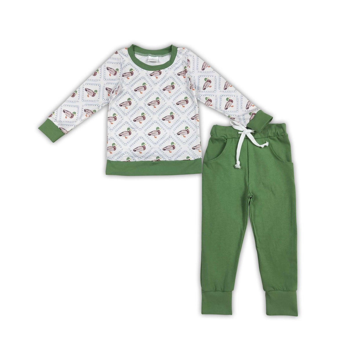 Long sleeves duck top pants kids boys clothing set