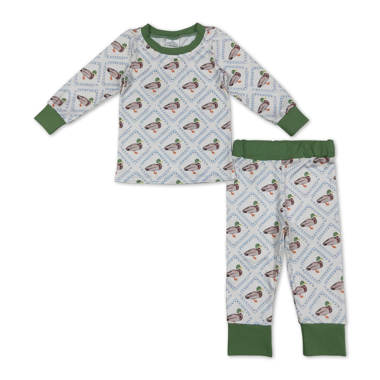 Green long sleeves duck kids boys hunting pajamas