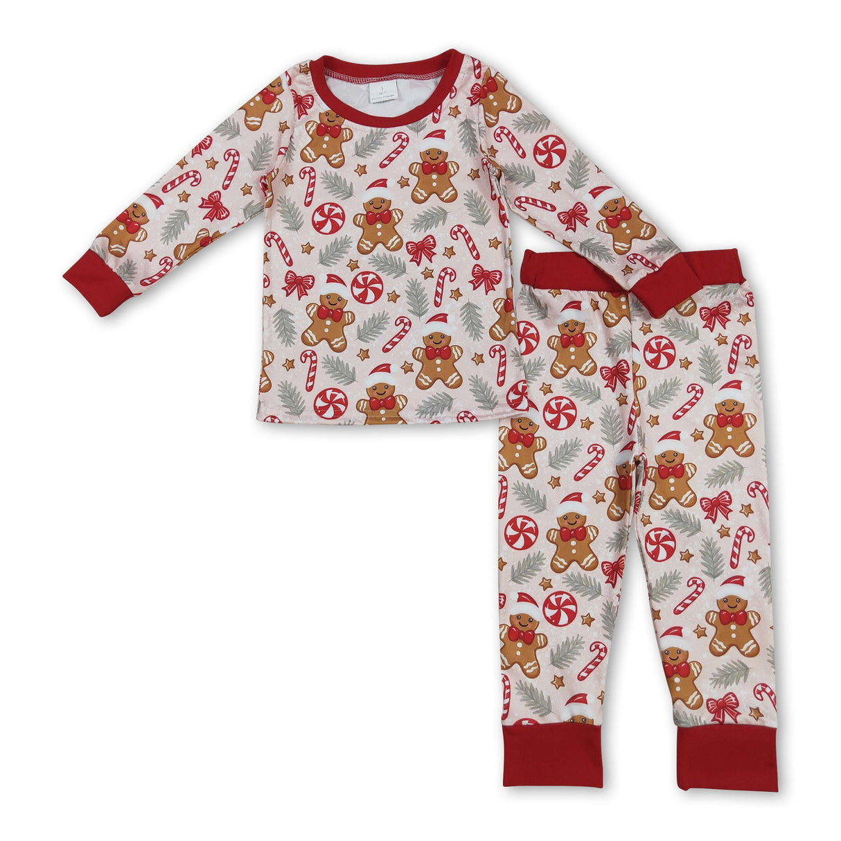 Long sleeves gingerbread candy cane kids Christmas pajamas