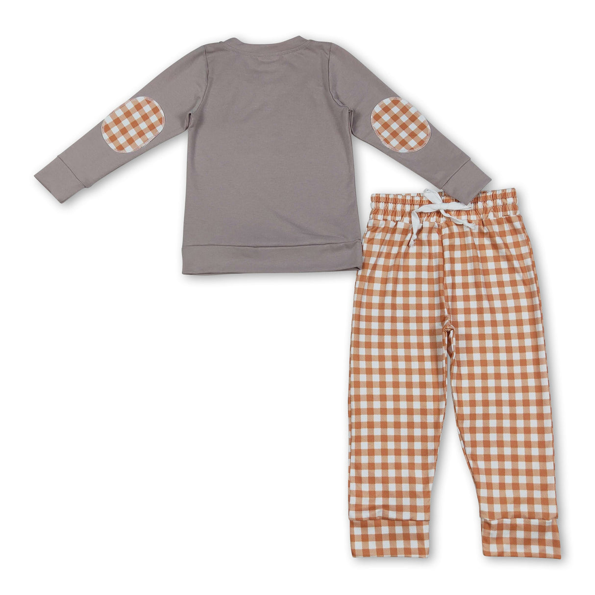 Dog pumpkin basket top plaid pants kids Halloween set