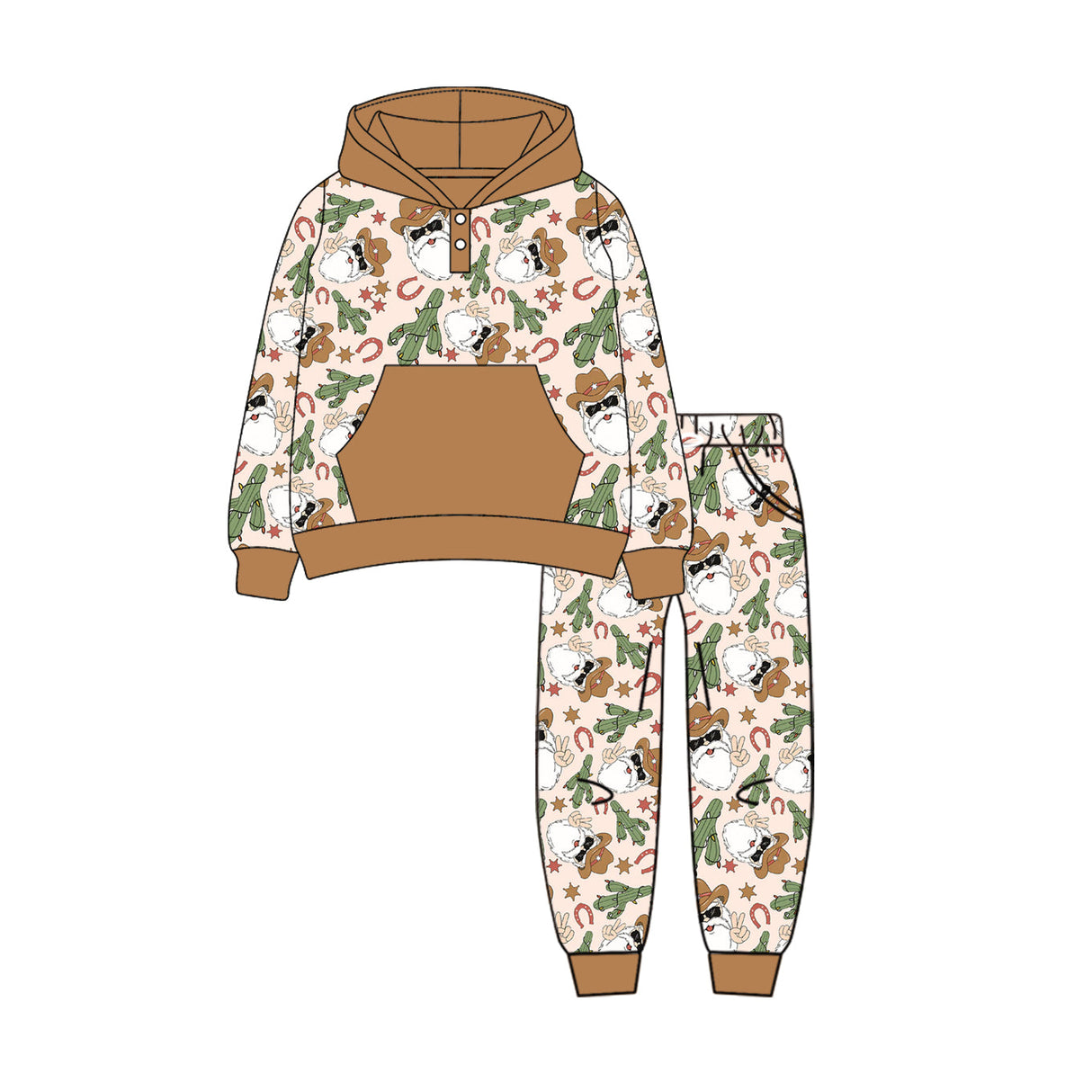 Santa cactus hoodie pants western kids Christmas clothes