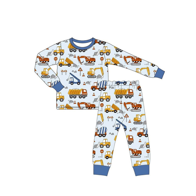 Blue long sleeves constructions kids boys fall pajamas