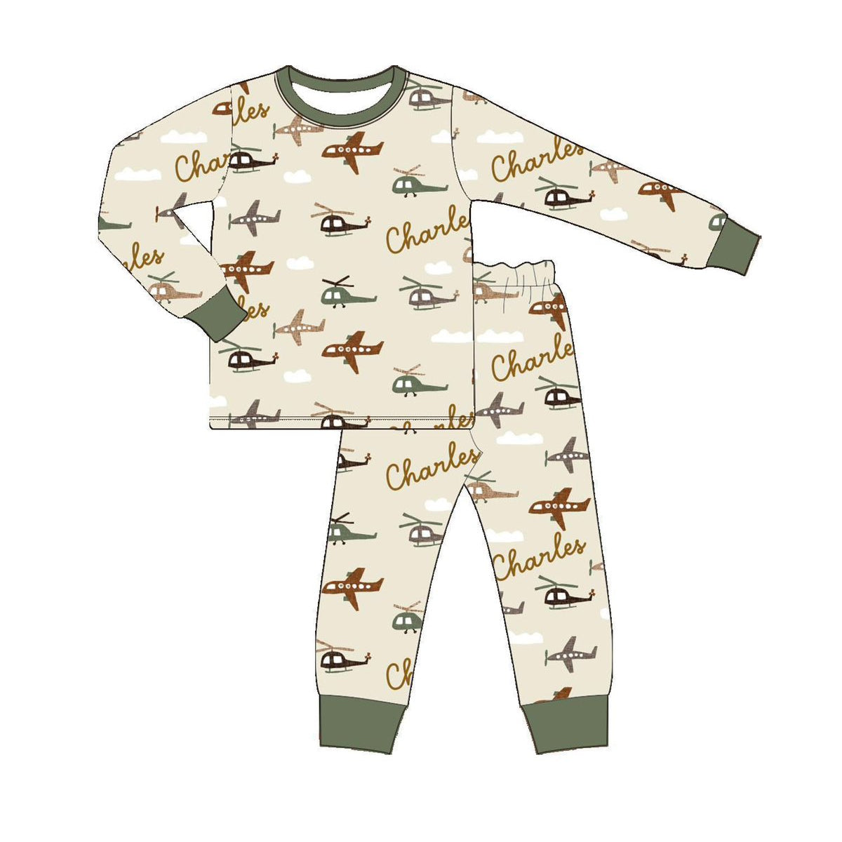 Long sleeves airplane top pants kids boys pajamas