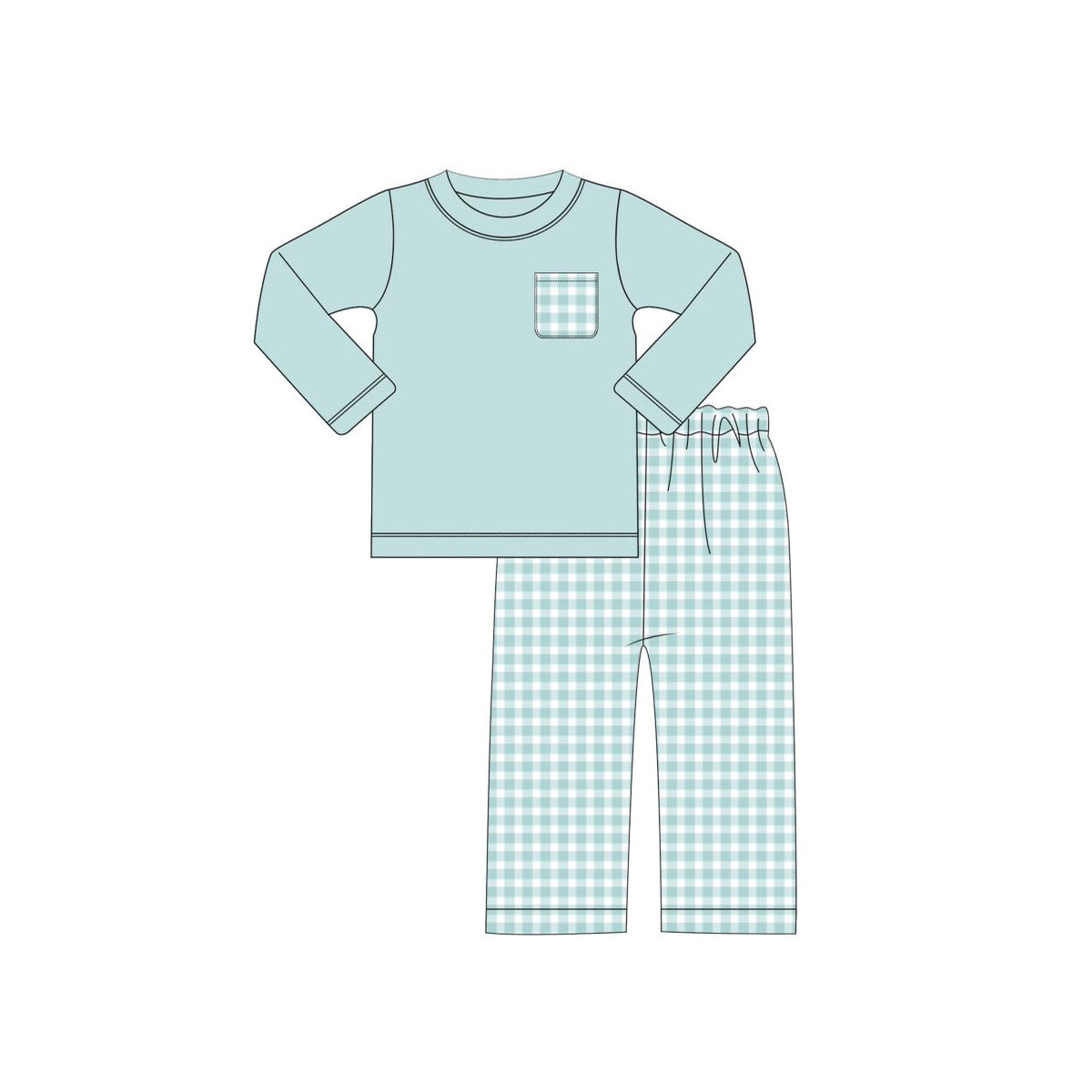 Long sleeves plaid pocket top pants kids boys fall clothes