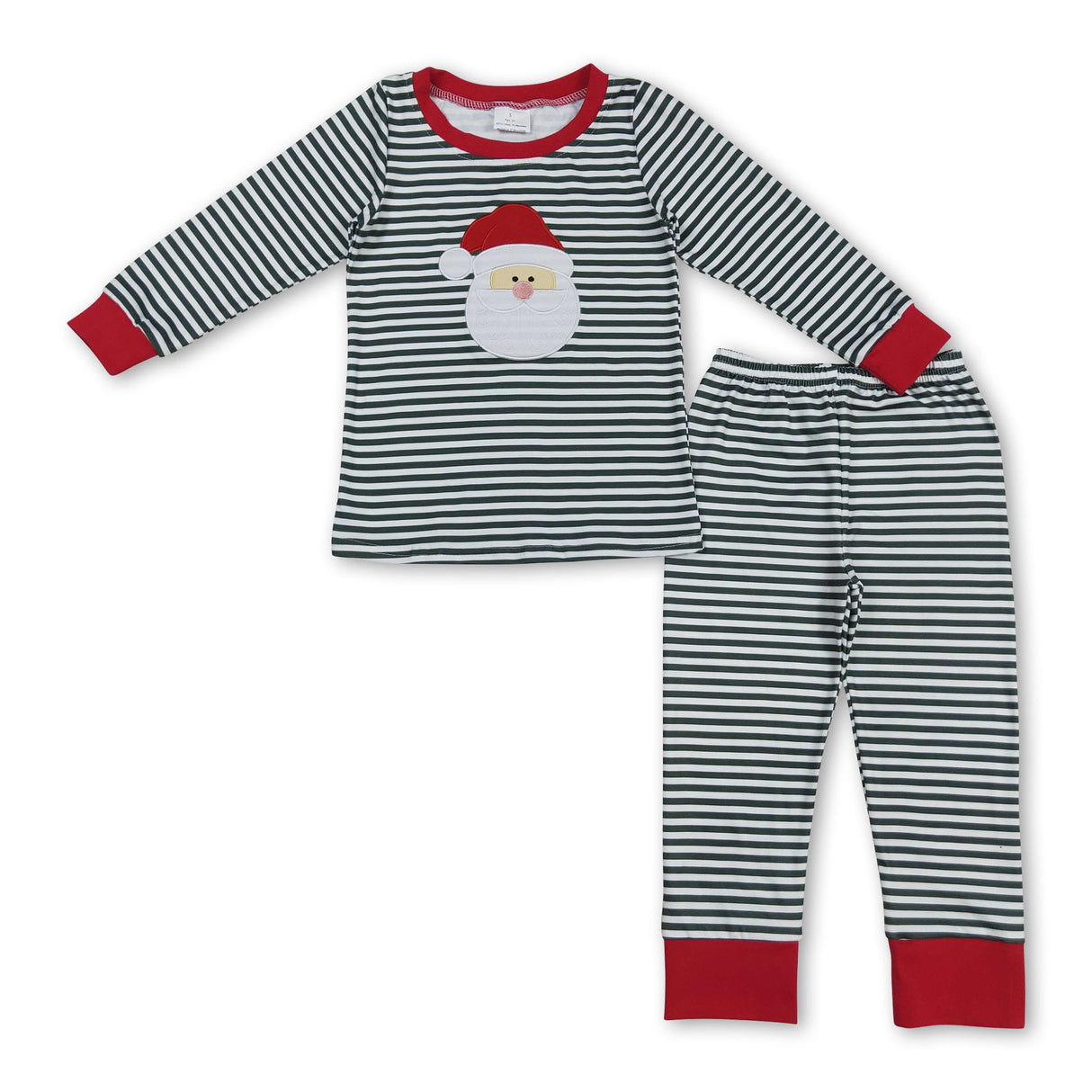 Green stripe long sleeves santa kids boys Christmas pajamas