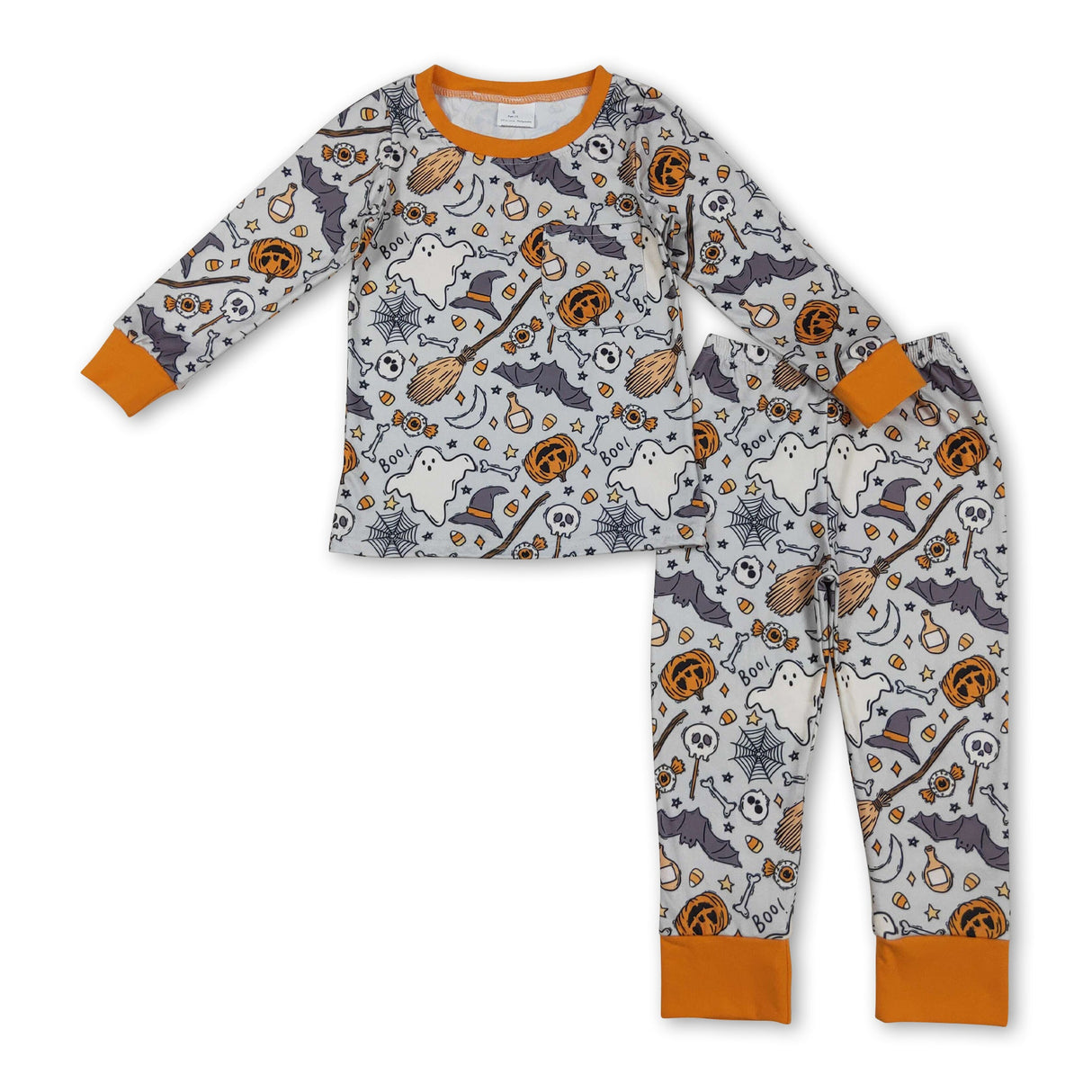 Orange long sleeves ghost pumpkin kids boys Halloween pajamas