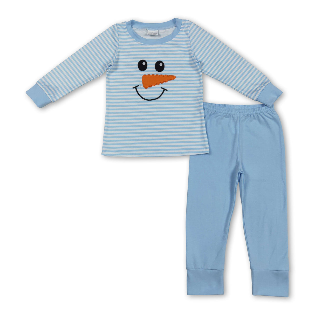 Light blue stripe snowman top pants kids boys pajamas