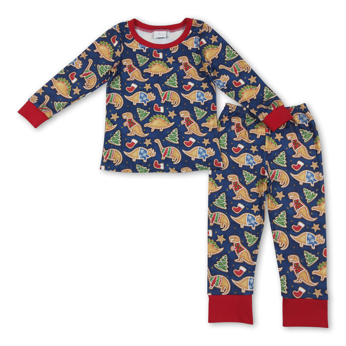 Blue dinosaur Christmas tree kids boys pajamas