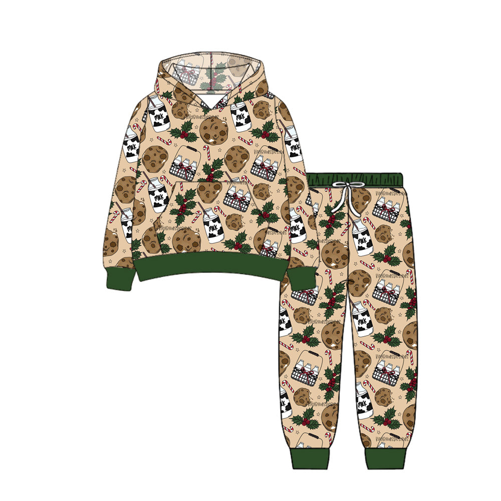 Milk cookie holly candy cane kids Christmas hoodie set