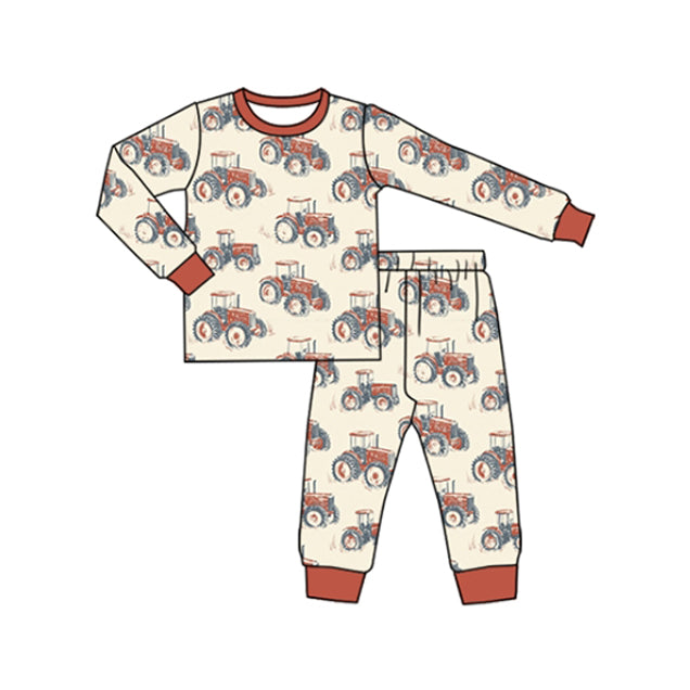 Red long sleeves tractor baby kids farm pajamas