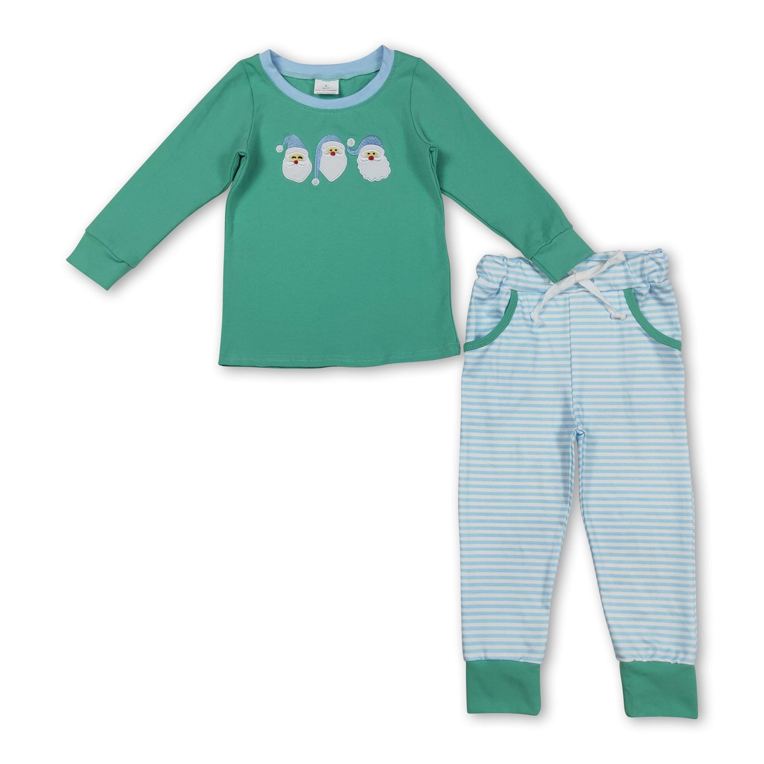 Long sleeves santa top stripe pants boys Christmas outfits
