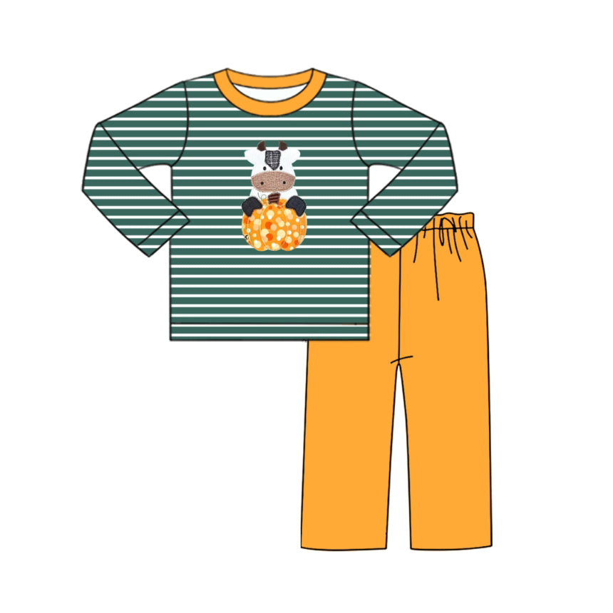 Stripe long sleeves cow pumpkin top pants boys fall clothes