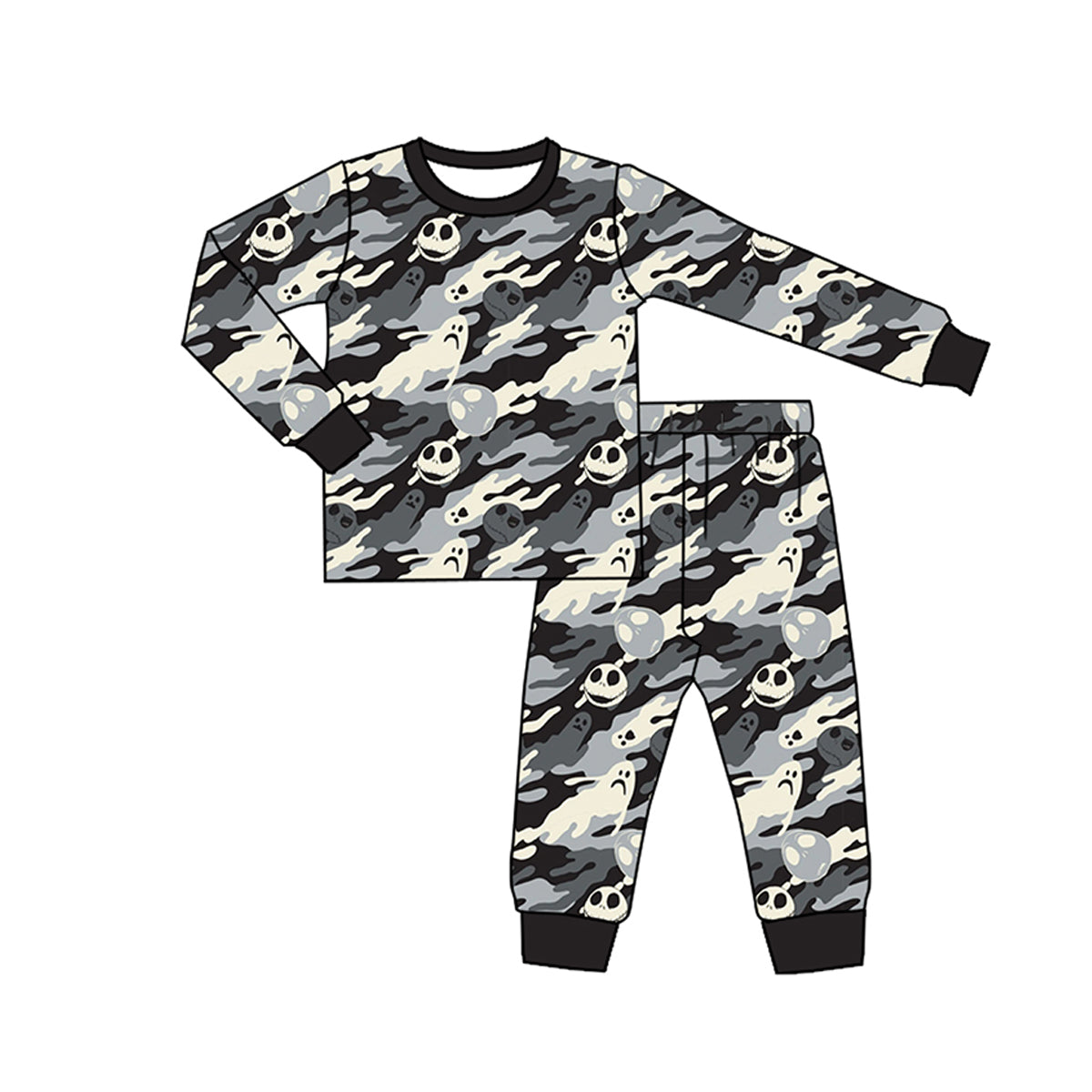 Long sleeves camo ghost kids boys Halloween pajamas