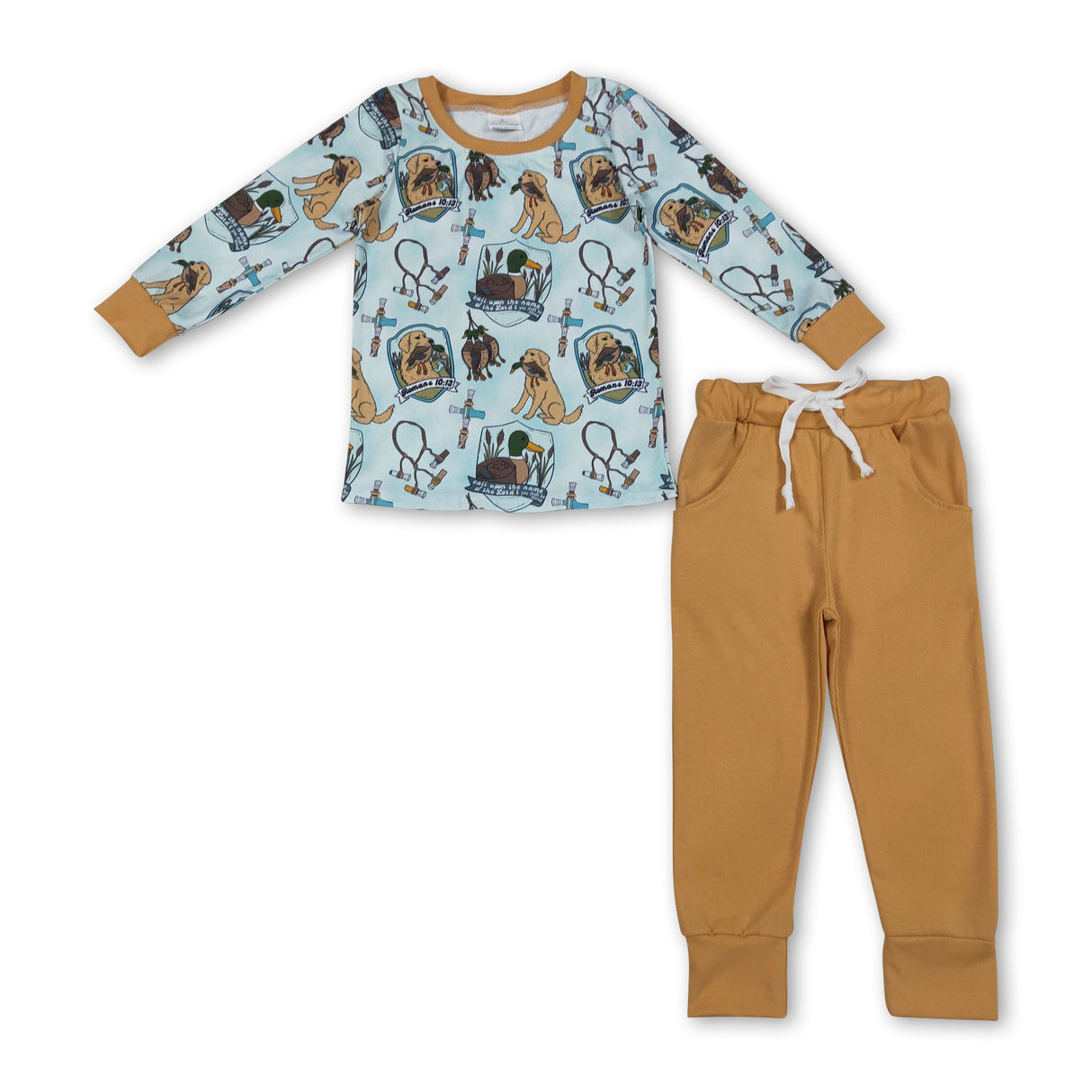 Long sleeves dog duck top pants hunting kids boys clothes