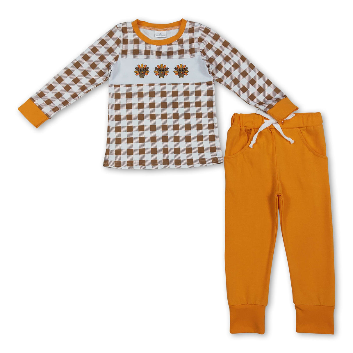 Long sleeves plaid turkey top pants boys Thanksgiving clothes