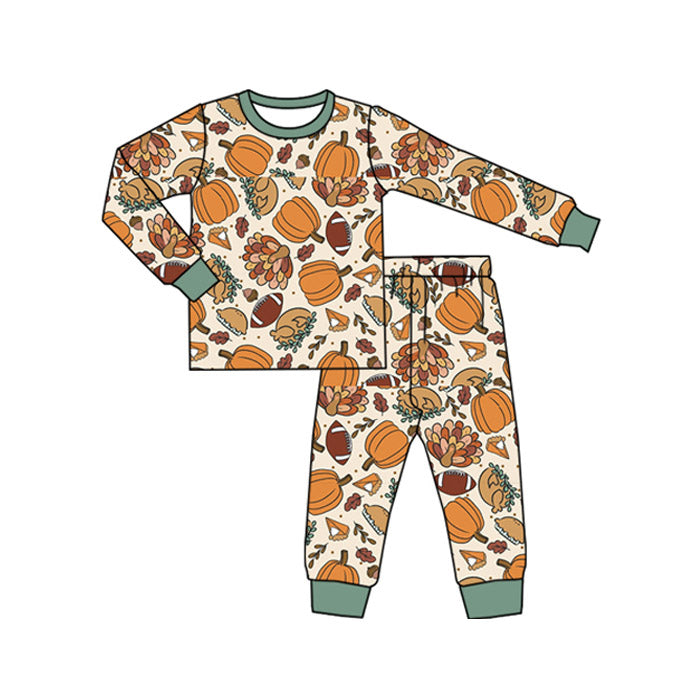 Long sleeves turkey pumpkin kids boys Thanksgiving pajamas