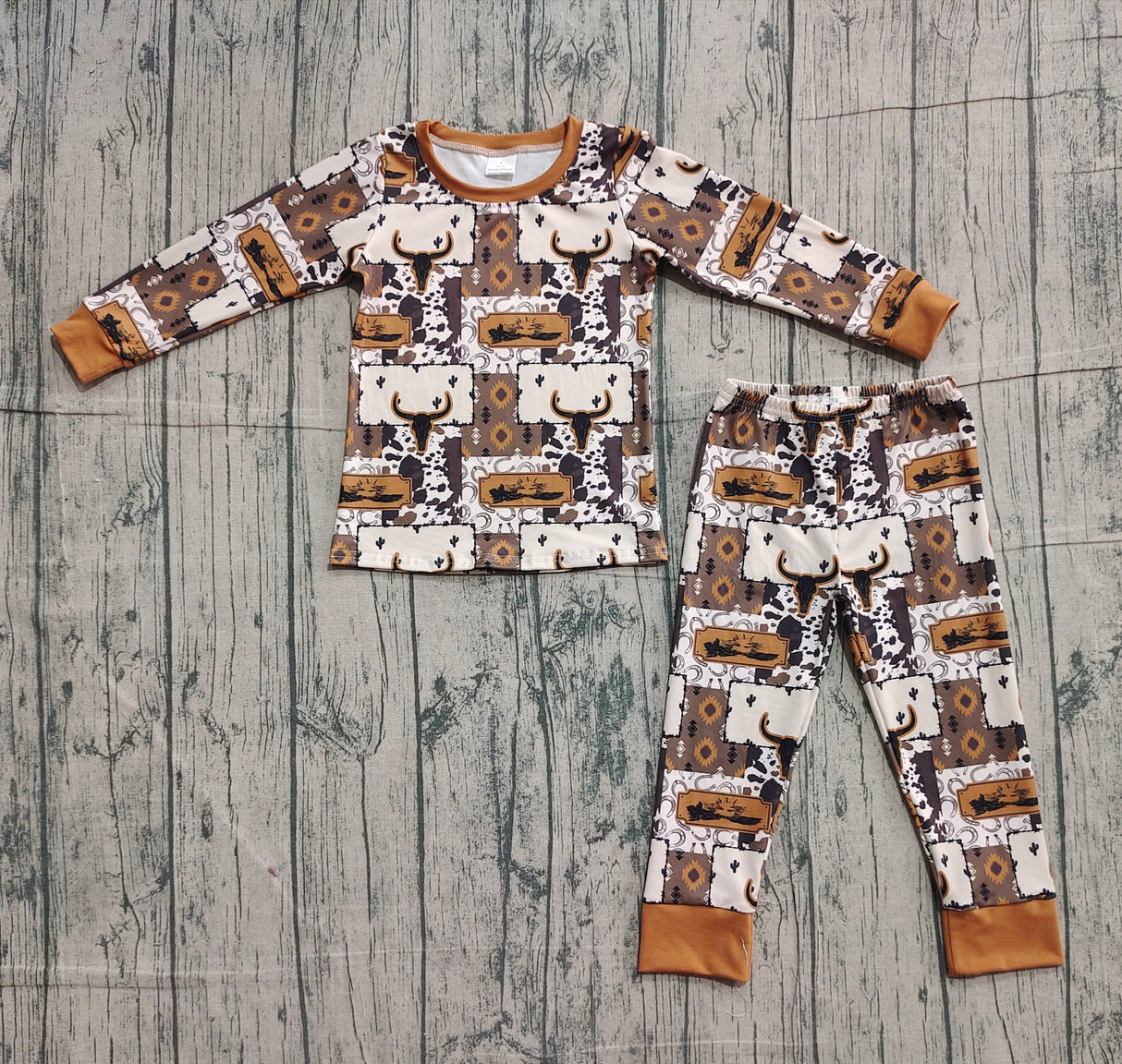 Bull skull cactus long sleeves western boys clothes