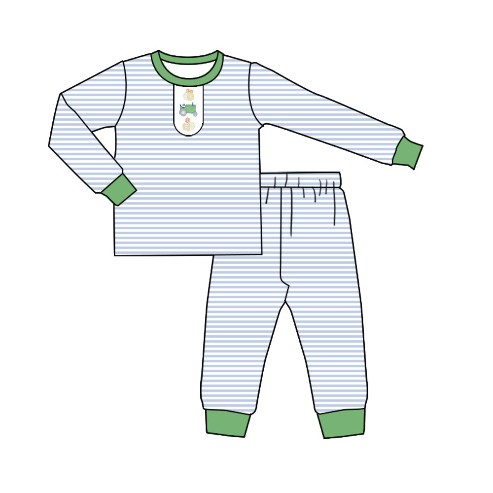 Long sleeves stripe pumpkin tractor boys fall pajamas
