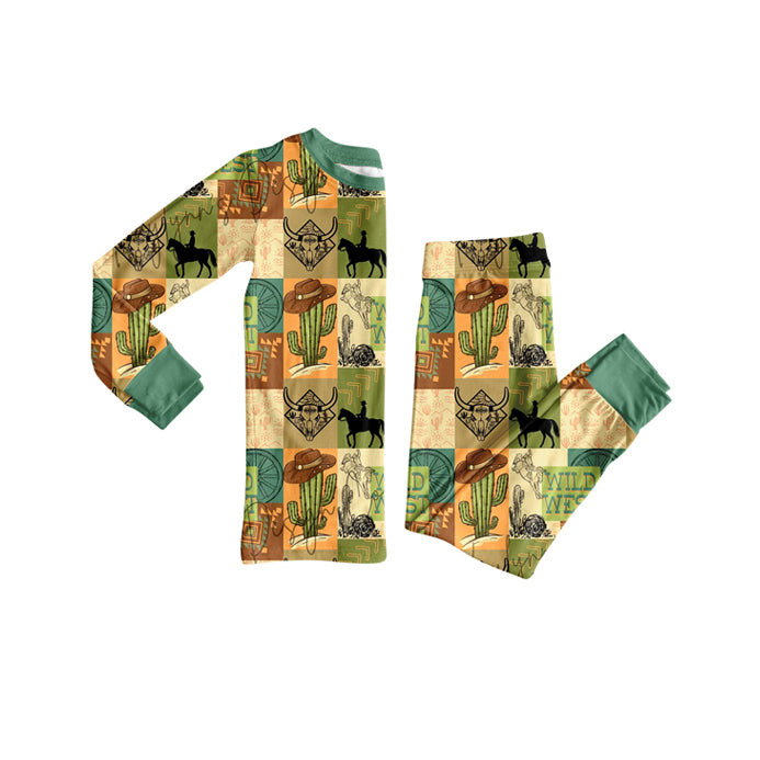 Wild west bull skull cactus western boys pajamas