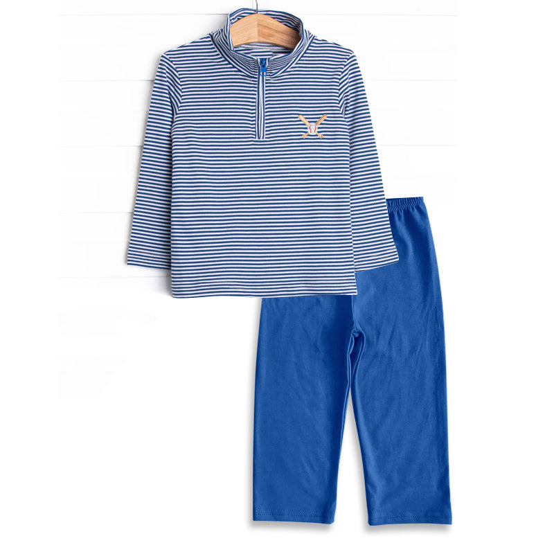 Blue stripe baseball pullover pants kids boys clothing