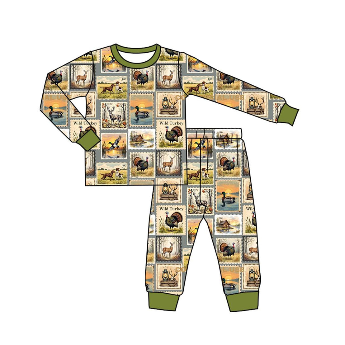 Hunting dog duck deer turkey baby boys pajamas