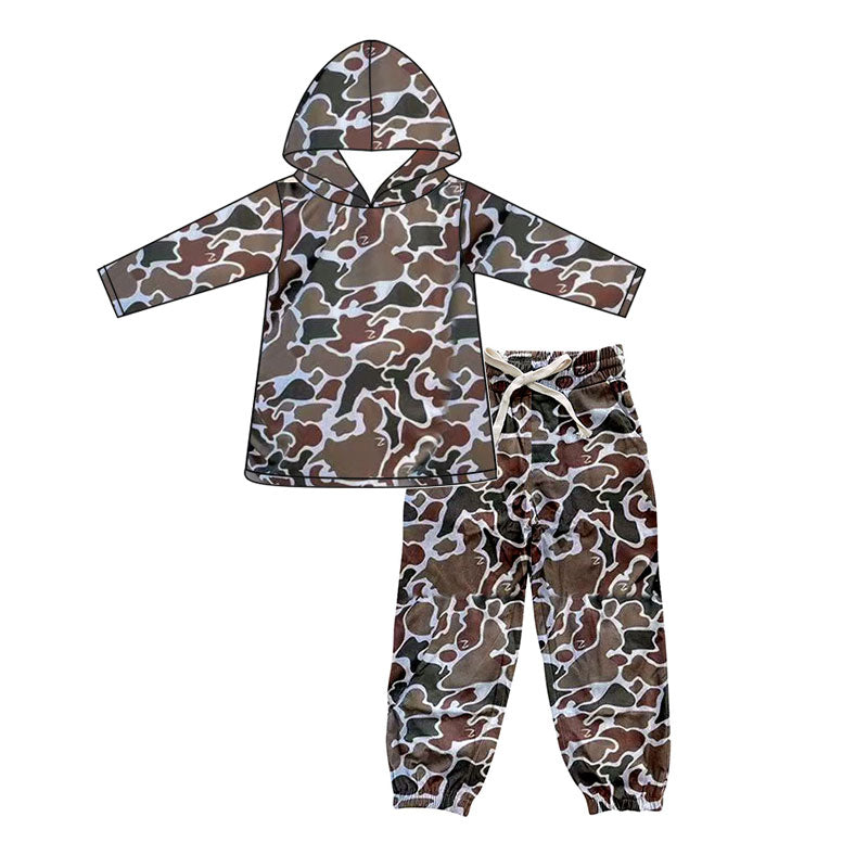 Long sleeves camo hoodie pants kids boys clothing set