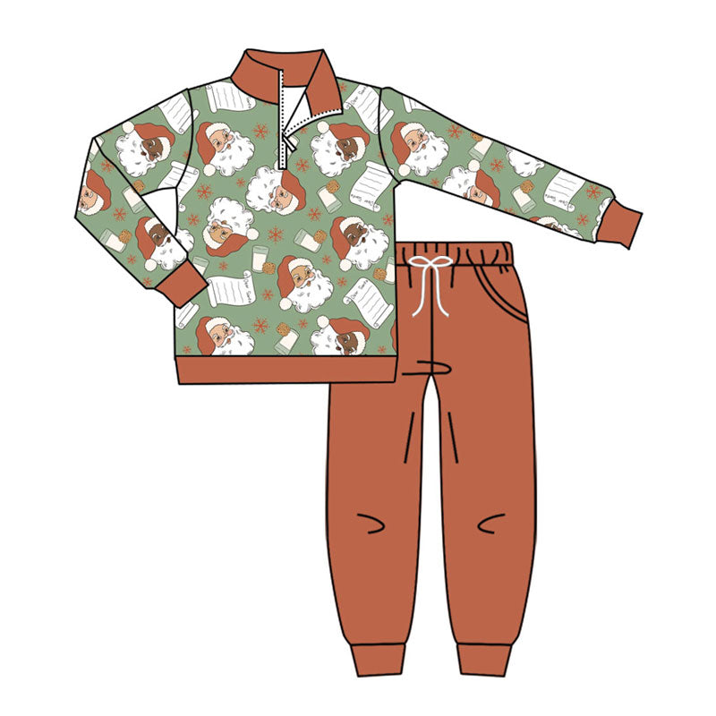 Black santa milk cookie pullover pants kids Christmas clothes