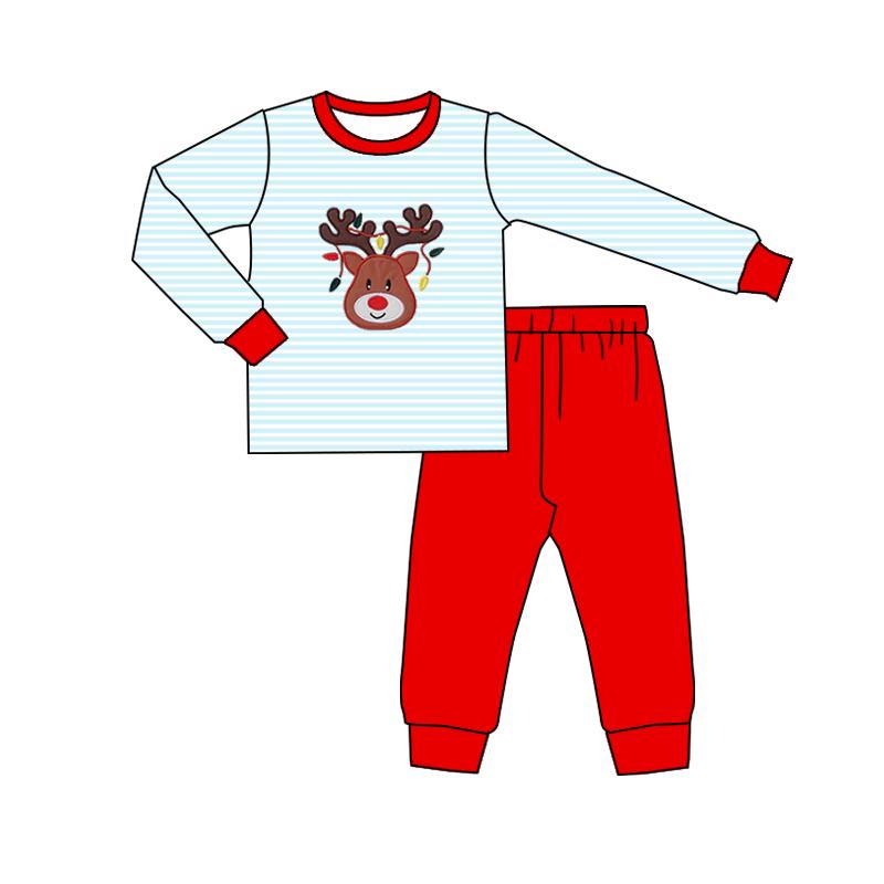 Christmas lighting deer stripe top pants boys clothing