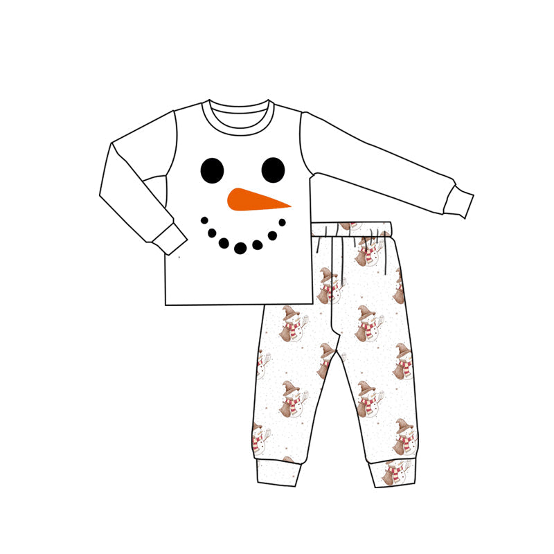 Long sleeves white snowman top pants kids boys pajamas