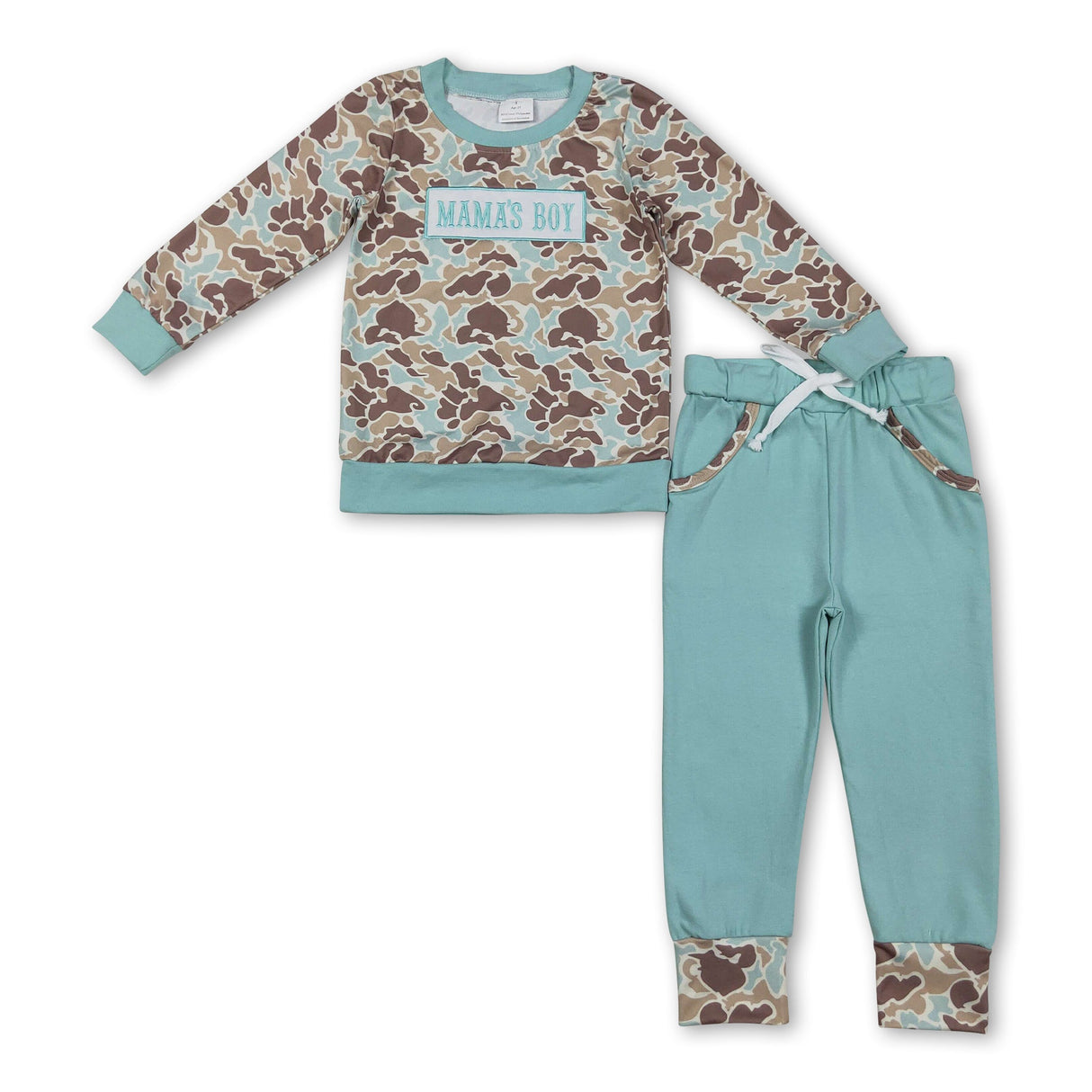Mama's boy mint camo top pocket pants children outfits