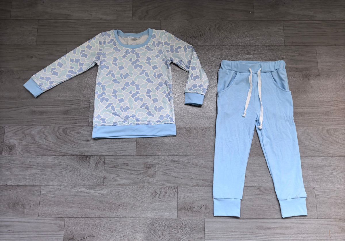 Long sleeves light blue camo top pants boys outfits