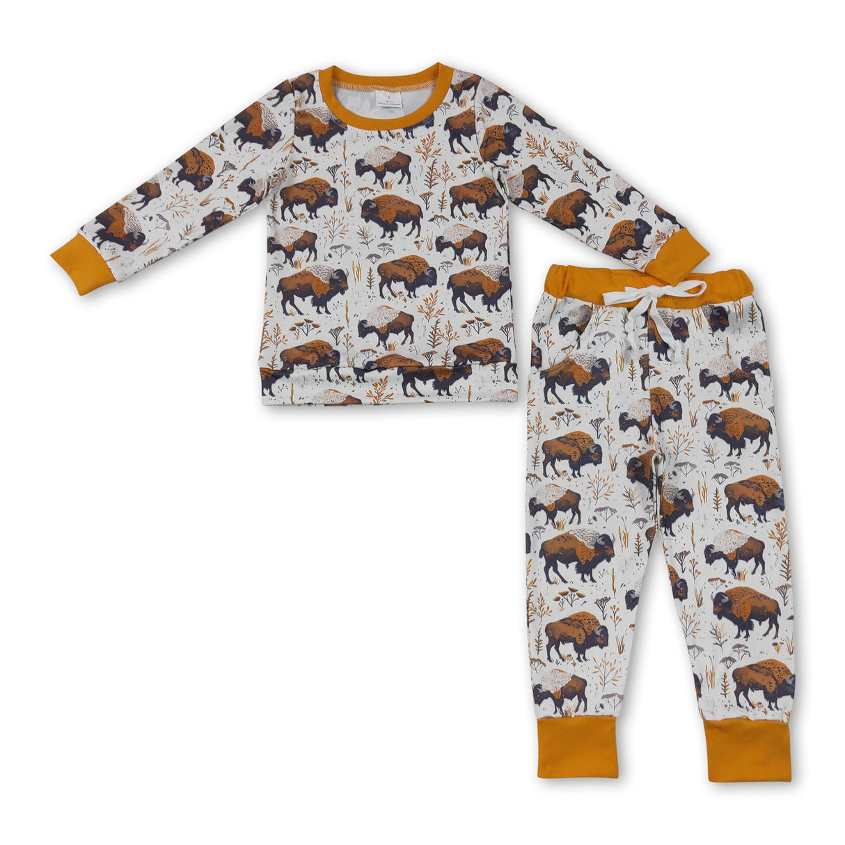 Mustard long sleeves cows kids boys western pajamas