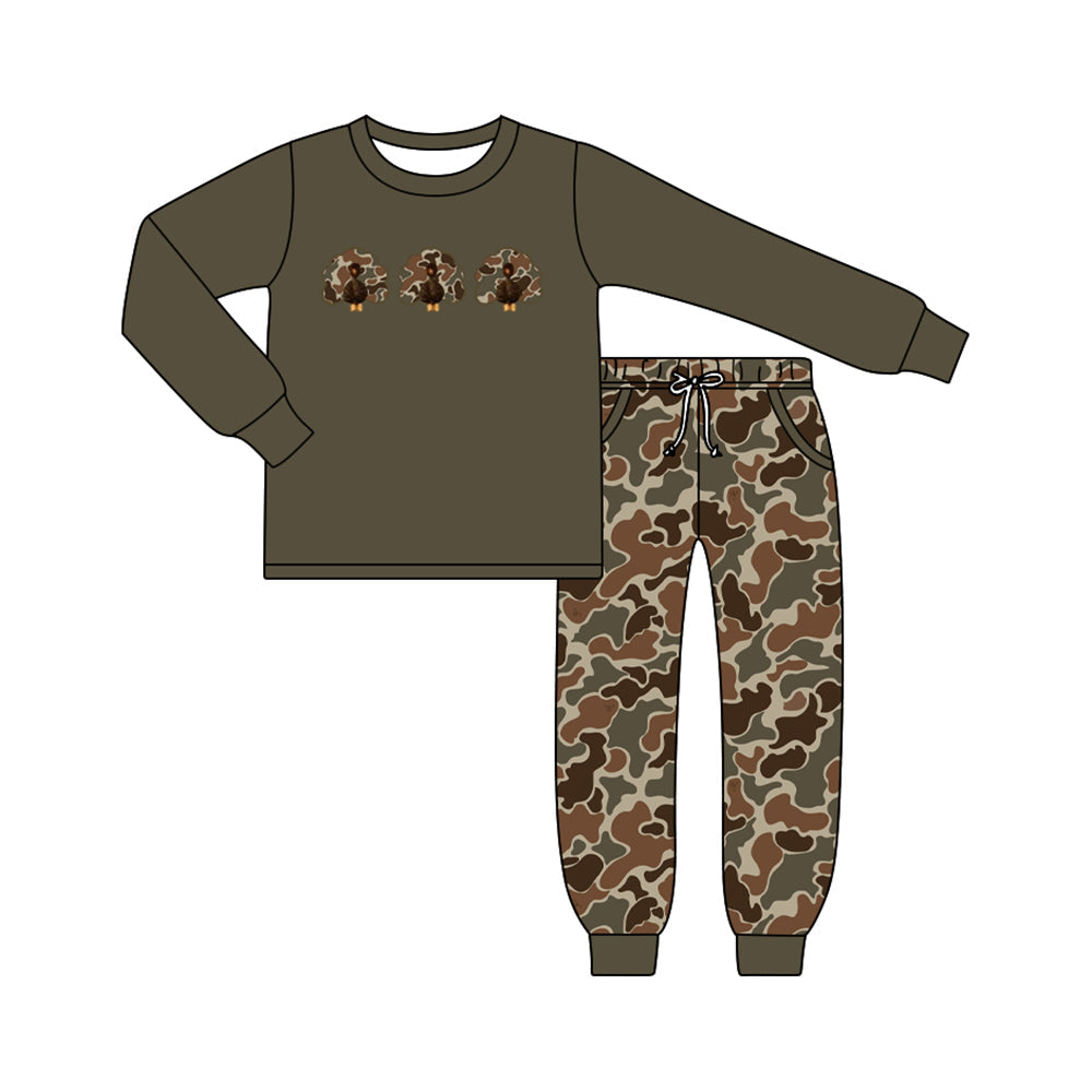 Long sleeves turkey brown camo pants boy Thanksgiving outfits
