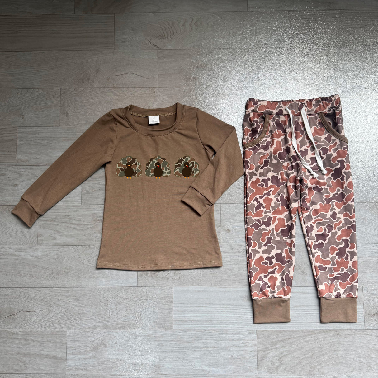 Long sleeves turkey brown camo pants boy Thanksgiving outfits