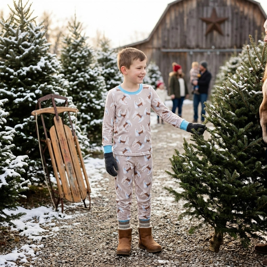 Light blue long sleeves nativity kids boys Christmas pajamas