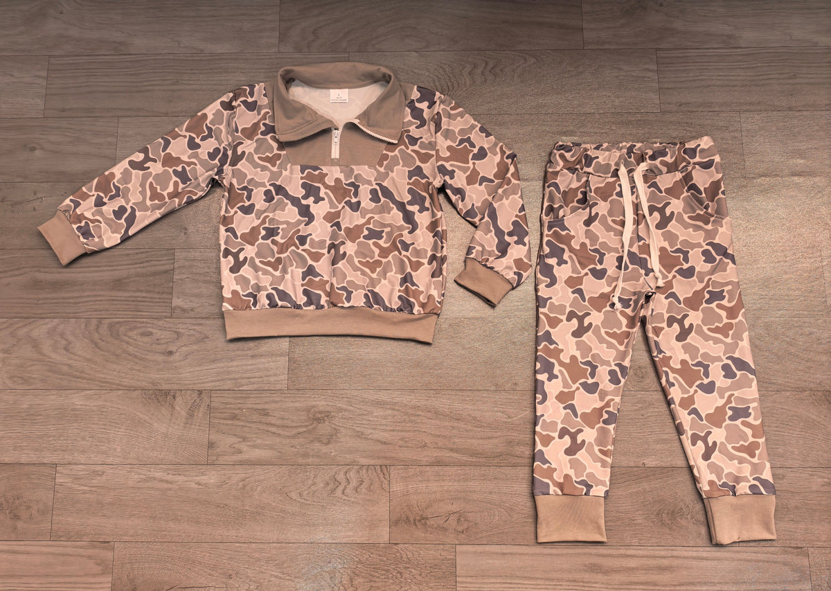 Long sleeves camo zipper pullover pants boys outfits